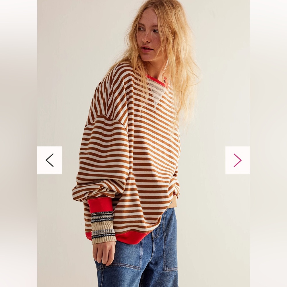 Free People We the Free Classic Striped Oversized Crewneck Sweatshirt